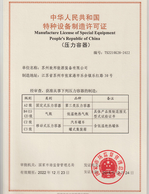 Manufacture License of Special Equipment